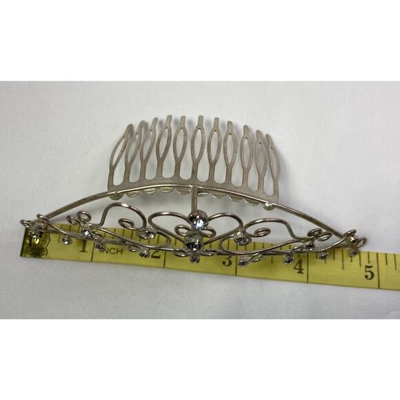 Vintage 90’s Y2K Rhinestone Tiara Silver Tone Comb Wedding Prom Bridal - Picture 7 of 11
